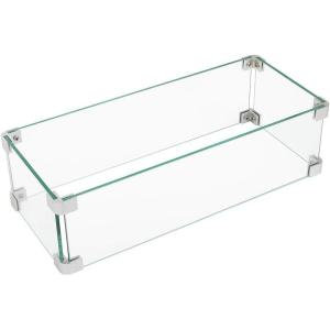 SUNBURY Glass Wind Guard Fence, 19 x 7.5 x 5.5 Inch Rectangle Fire Table Accessory Shield