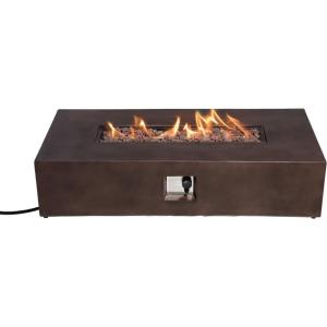 SUNBURY Outdoor 35″ Propane Fire Pit Table, 50,000 BTU Gray Patio Fire Table, Concrete Square Gas Fire Table w Tempered Glass Guard, Lava Rocks (Tank Outside)(56″ Rectangle Dark Brown)
